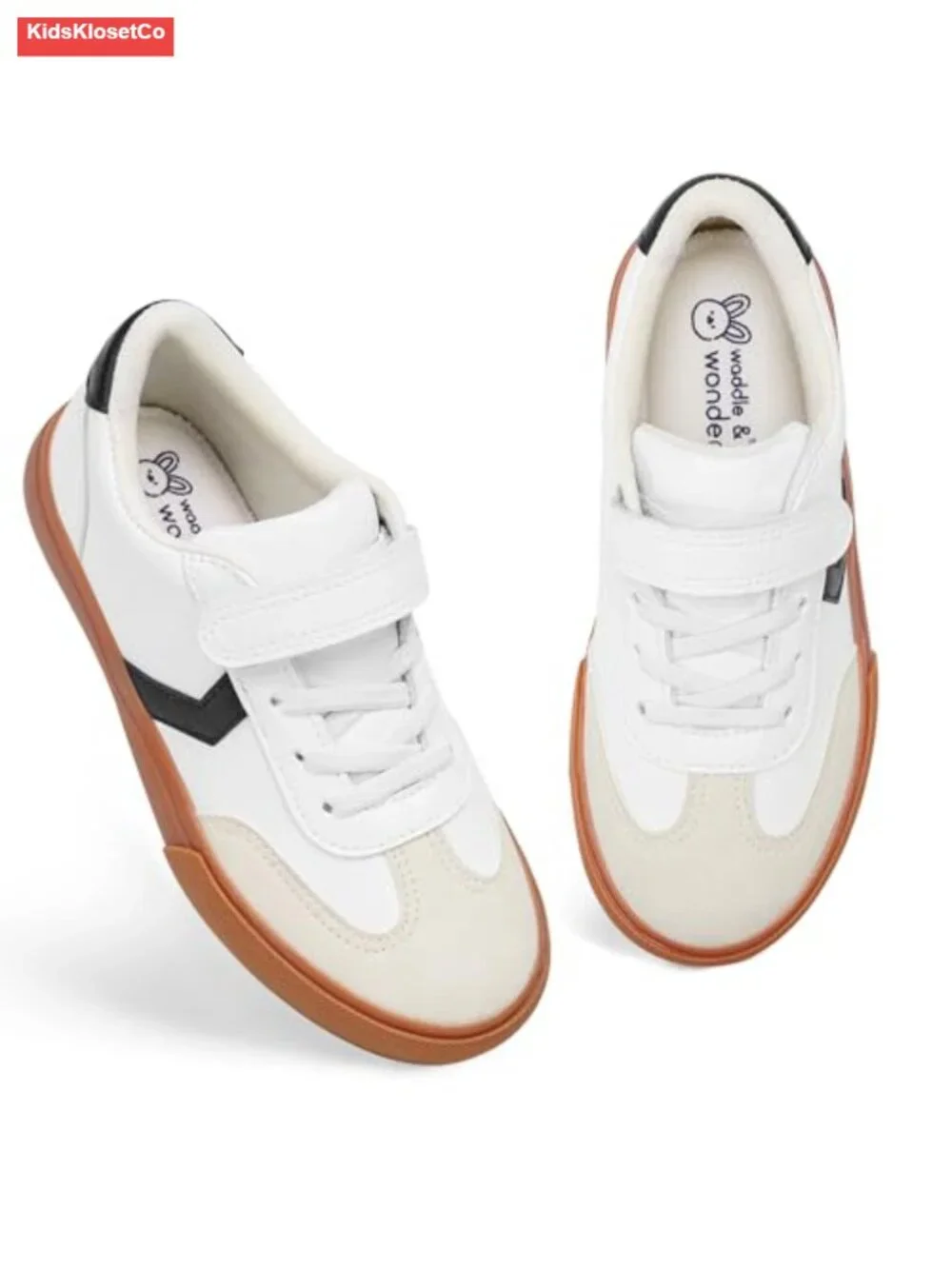 Kids Retro Sneakers Hook and Loop Shoes with Elastic Laces Non-Slip Rubber Sole